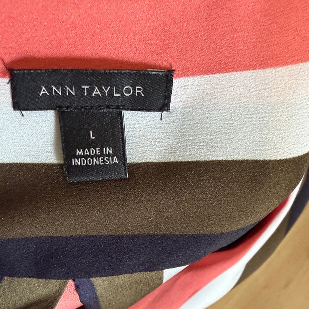 Ann Taylor Coral and Navy Striped Top - Picture 2 of 8